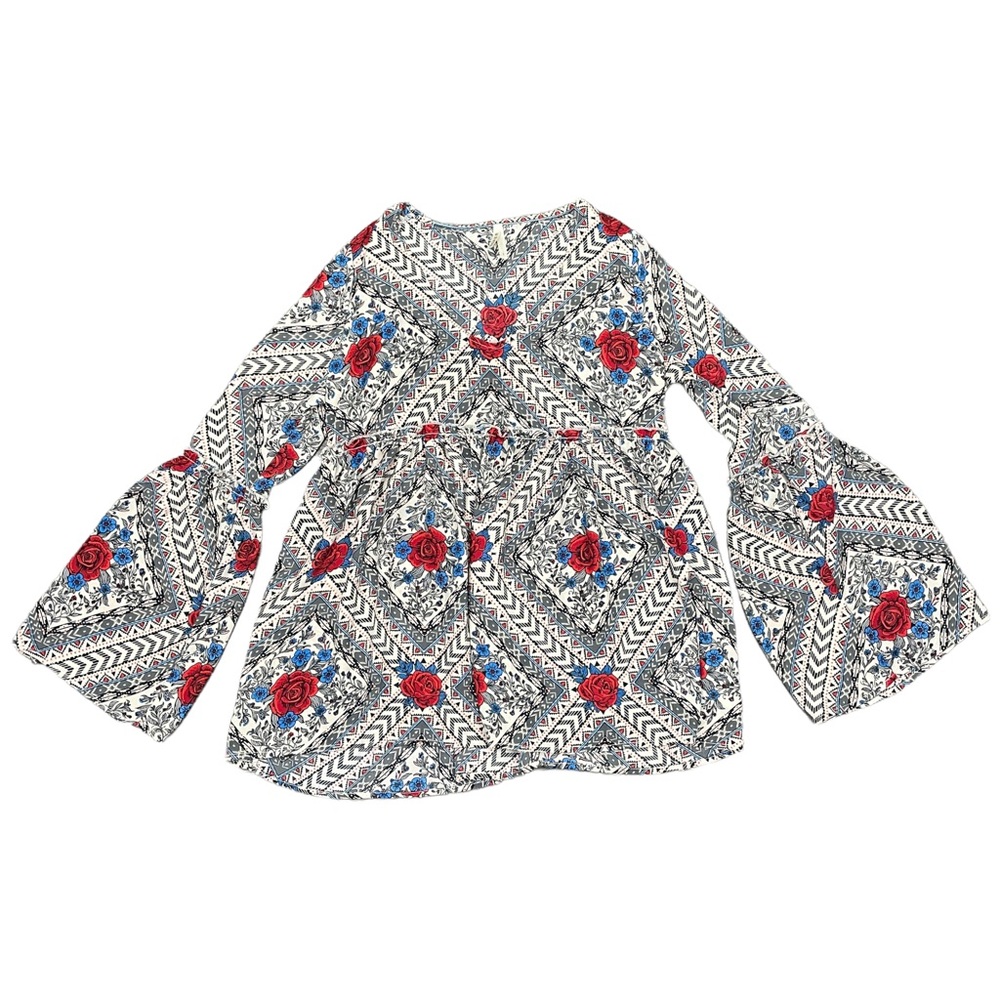 ROPER V-Neck Bell Sleeve Blouse Womens Small Floral Long Sleeve Western